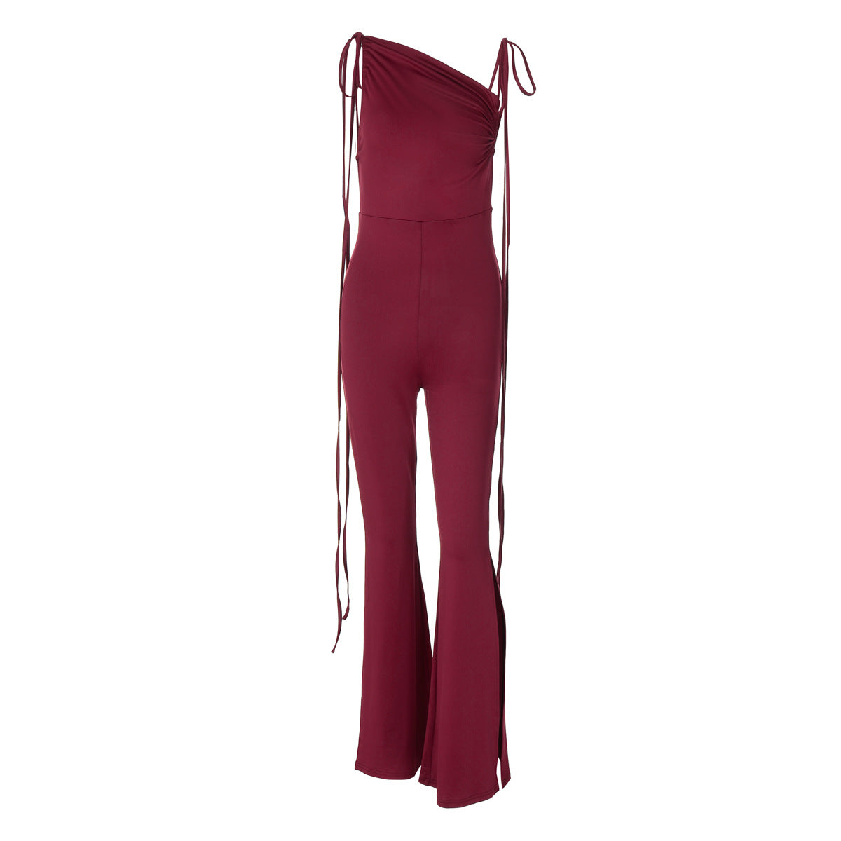Nouriselle One-Shoulder Wine Red Jumpsuit