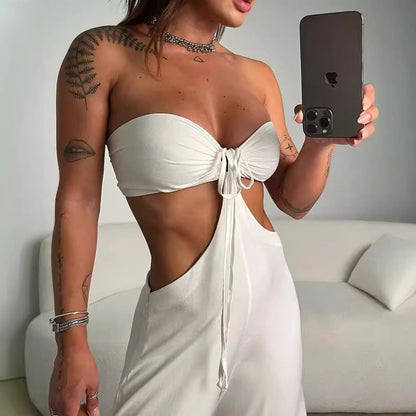 Nouriselle Cut-Out Bandeau Jumpsuit – White Hot Edition